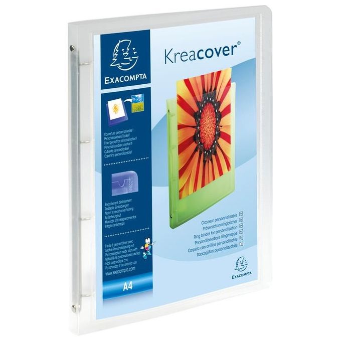 Exacompta Kreacover Raccoglitore a 4 Anelli 32x25cm Bianco Trasparente