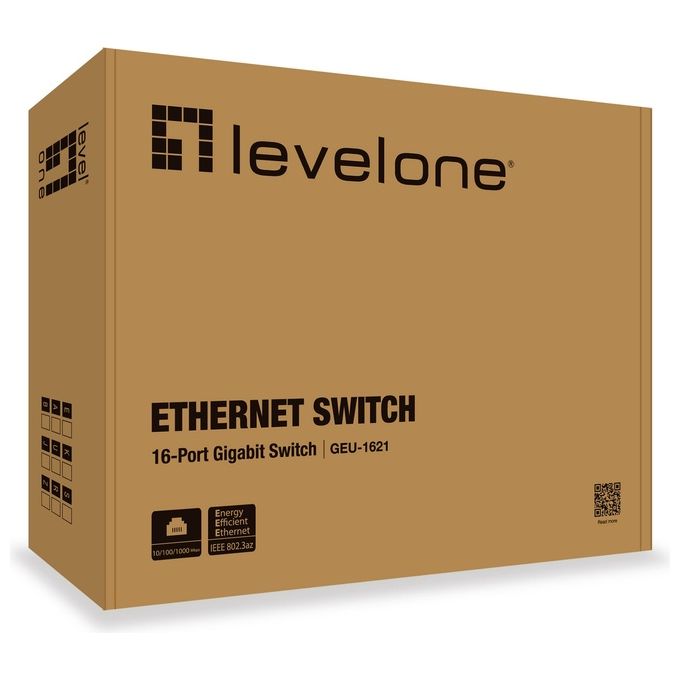 LevelOne GEU-1621 Switch di Rete 16 Porte Gigabit Ethernet 10-100-1000 Full Duplex Jumbo Frame 9K Supporto PoE No colore Grigio
