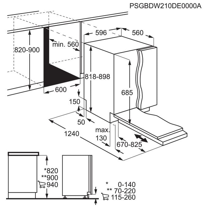 AEG FSE76738P Serie 7000 Lavastoviglie da Incasso 14 coperti Classe A 43 dB AirDry Wi-Fi Motore Inverter (82x60x56 cm) colore Acciaio Inossidabile