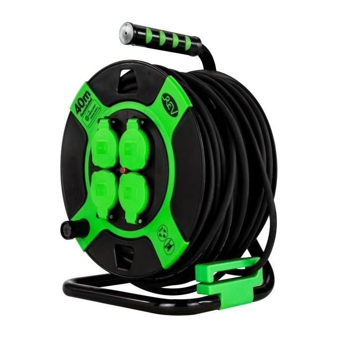 Rev Avvolgicavo in Plastica 40mt IP 44 4-Fold Nero-verde