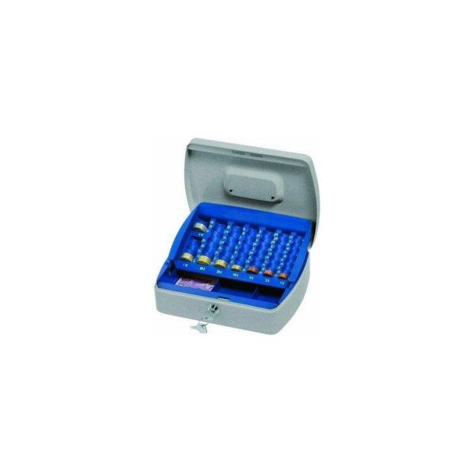 Lebez 098 Cassetta Portavalori in Metallo con Portamonete e Portabanconote Serratura a Cilindro con 2 Chiavi Manico Pieghevole 25,5x20x7,5 cm colore Blu Grigio