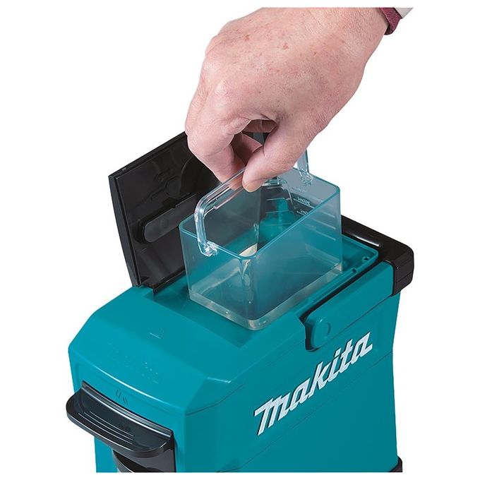 Makita DCM501Z Macchina da caffe' americano portatile con batteria 10,8-18V Li-ion serbatoio 240 ml compatibile cialde e caffe' macinato colore Nero Blu