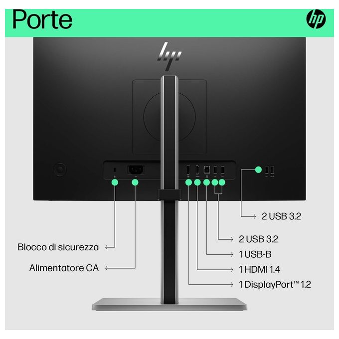 HP E22 G5 Monitor PC 21.5'' Full HD 1920x1080 IPS LED 5ms Regolabile in altezza VESA 100x100 colore Nero Argento