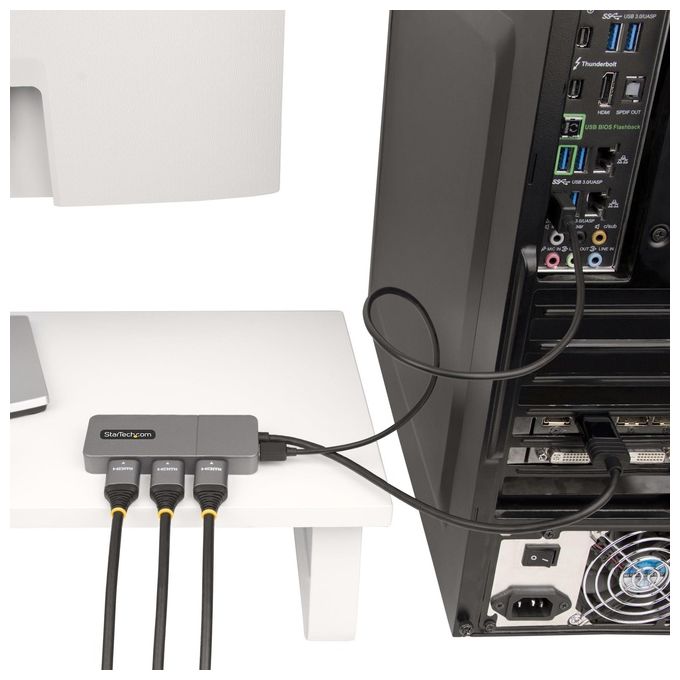 StarTech.com MST14DP123HD Adattatore DP HDMI a 3 Porte Hub MST da DisplayPort a HDMI 4K 60Hz Convertitore DP1.4 a Multi Monitor HDMI per Notebook Splitter HDMI con Cavo Integrato da 30cm Alimentato da USB colore Grigio