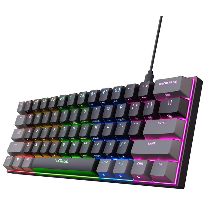 Trust 24884 GXT 867 Acira Tastiera Gaming Meccanica USB QWERTY Italiano 60% RGB Cavo Rimovibile 1 8 m colore Nero