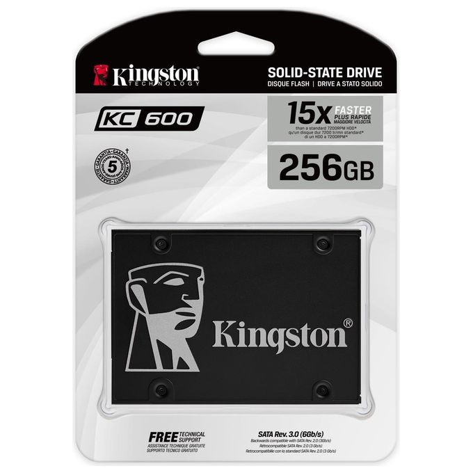 Kingston KC600 SSD, SKC600-256 Gb 2.5'' SATA Rev 3.0, 3D TLC, Crittografia XTS AES a 256-bit