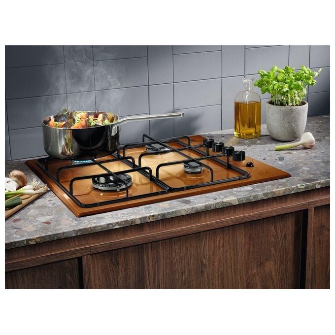 Electrolux KGS6404T Serie 300 Piano cottura Gas 60 cm 4 fuochi SicurGas accensione a manopola colore Terra di Francia