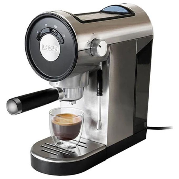 Unold 28636 Piccopresso Macchina da caffe' Espresso 0,9 L 20 bar 1360 W con Montalatte e Funzione Acqua Calda colore Acciaio inox-Nero