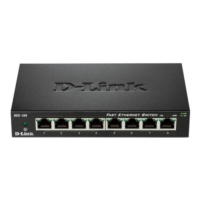 D-Link DES-108 Switch di rete 8 porte 10-100 Mbps non gestito nero metallo