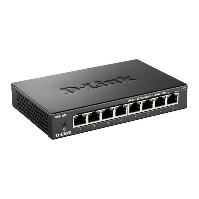 D-Link DES-108 Switch di rete 8 porte 10-100 Mbps non gestito nero metallo