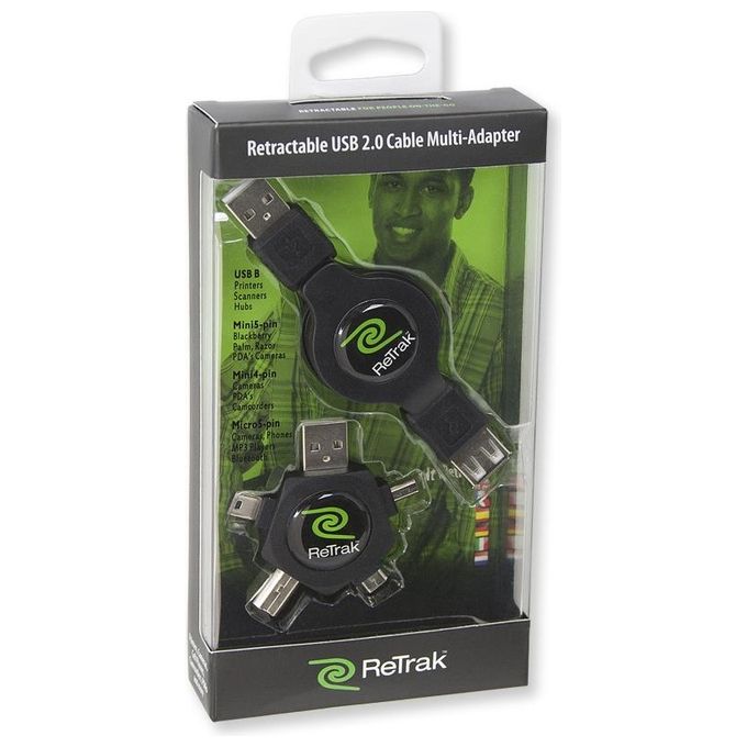 Retrak Cavo Usb Con Multi Adattatore Intercambiabile Retrattile