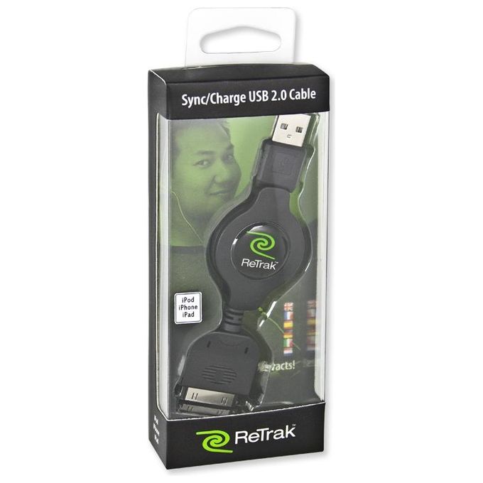 Retrak Cavo iPod e iPhone Usb 2.0 Syn-charge Retrattile Nero