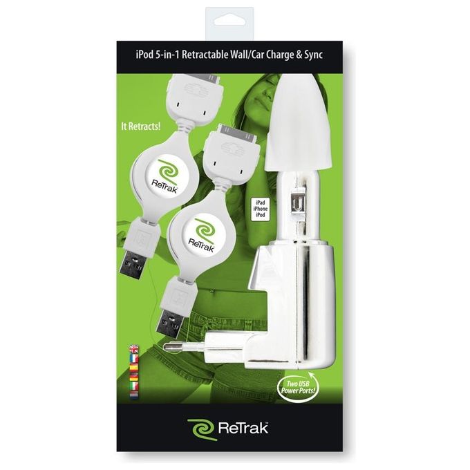Retrak Caricatore 5 in 1 iPad Iphone Casa-auto Retrattile