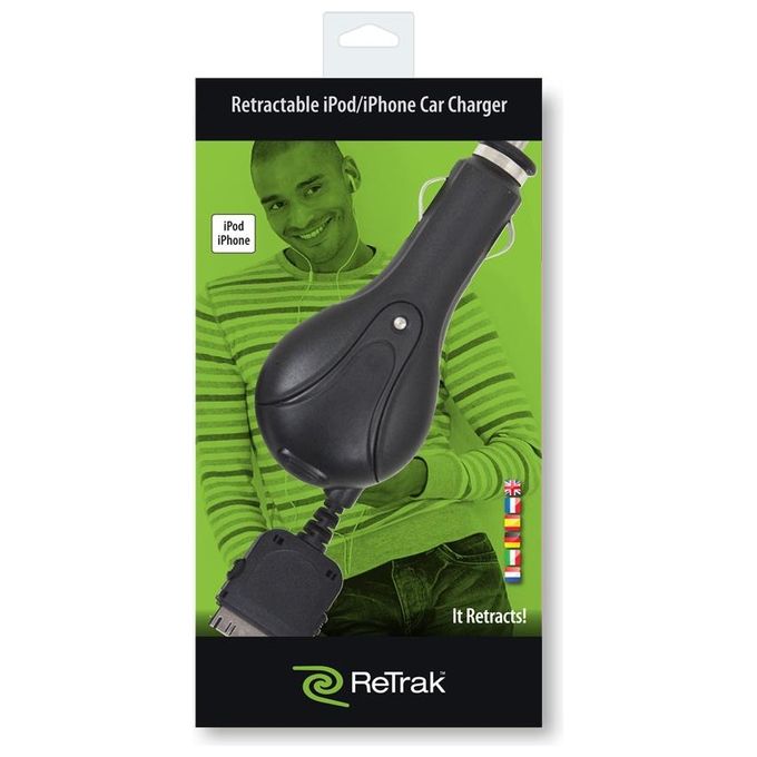 Retrak Caricatore iPad Iphone da Auto Retrattile Nero