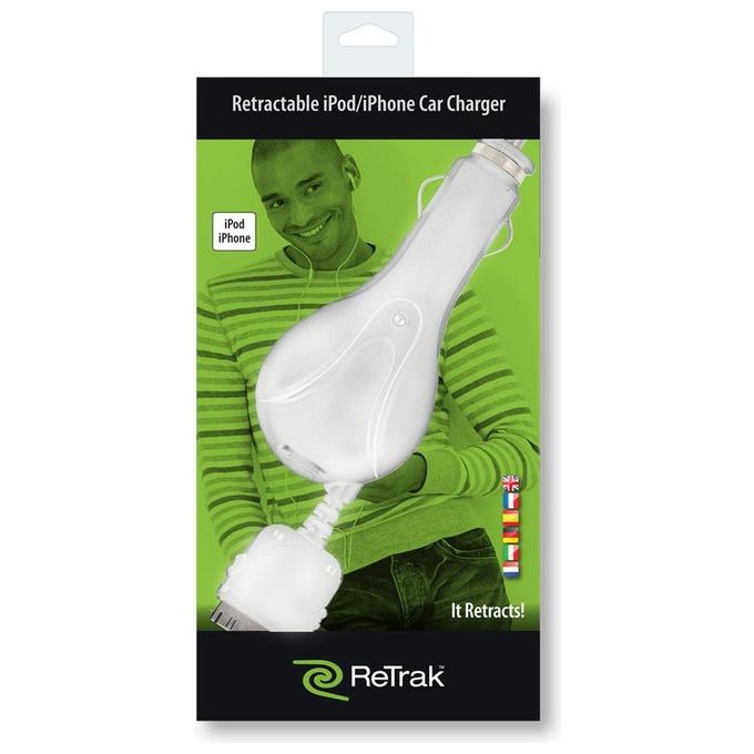Retrak Caricatore iPad Iphone a Auto Retrattile Bianco