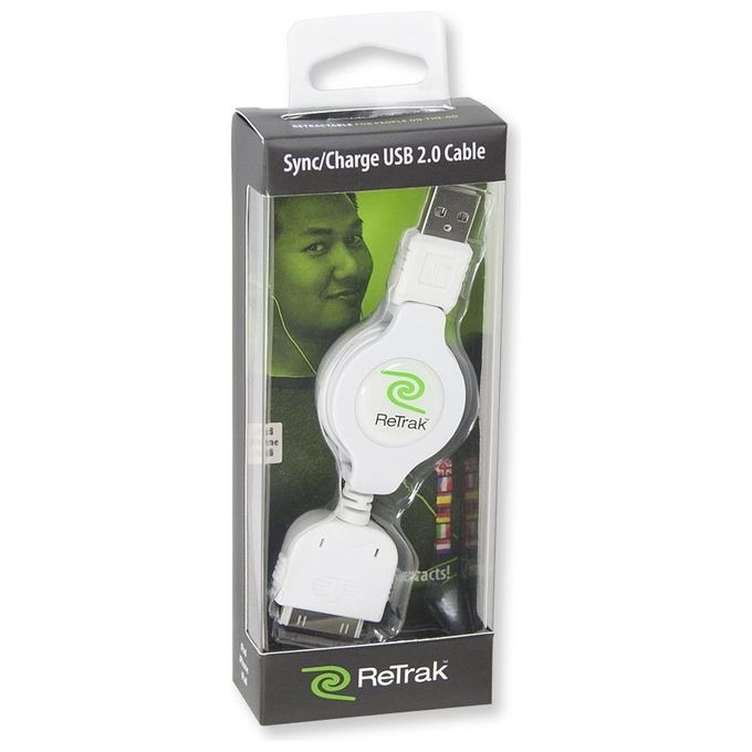Retrak Cavo iPod e iPhone Usb 2.0 Retrattile Syn-charge Bianco