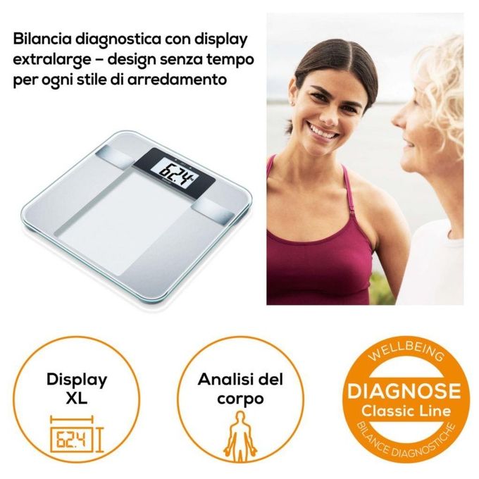 Beurer BG 13 Bilancia Diagnostica in Vetro Portata 150 Kg Inox