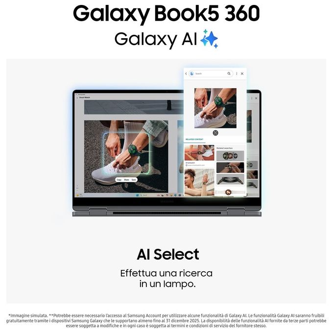 Samsung NP750QHA-KA1IT Galaxy Book5 360 Notebook 2 in 1 15.6'' Intel Core Ultra 5 226V 16 GB RAM 512 GB SSD Windows 11 Home colore Grigio