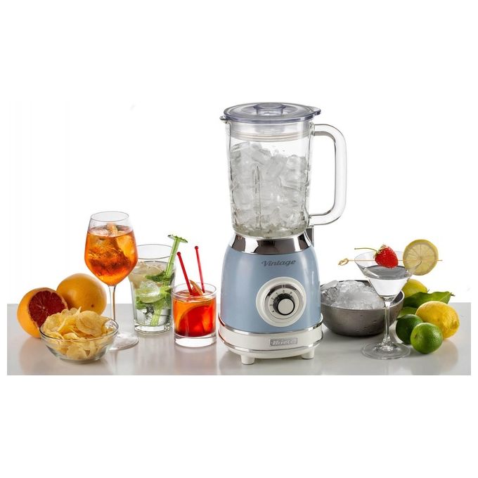 Ariete 583 Vintage Frullatore da tavolo Tazza in Vetro 1,5 L 4 Lame Acciaio Inox 4 Velocita' Pulse 1000 W colore Celeste