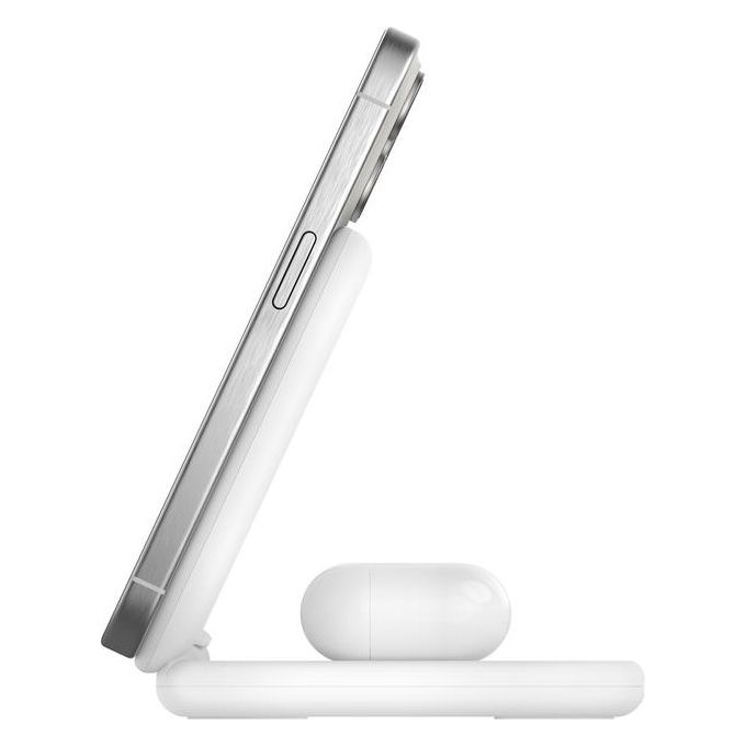 Belkin WIZ028VFWH BoostCharge Supporto di Ricarica Wireless 2-in-1 Qi2 15W con Design Pieghevole e Compatibilita' MagSafe colore Bianco