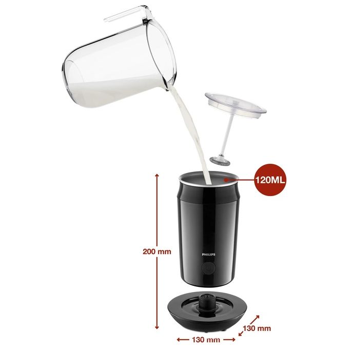 Philips CA6500-63 Milk Twister Montalatte Elettrico Schiuma Calda e Fredda 120 ml Rivestimento Antiaderente colore Nero