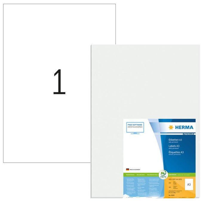 Herma 8692 Etichetta Autoadesiva 297x420mm Bianco Rettangolo Permanente 100 Pezzi