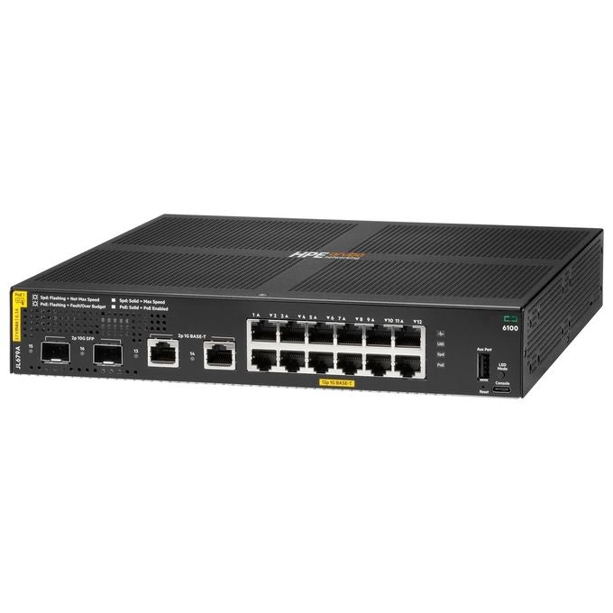 HEWLETT PACKARD JL679AABB ARUBA 6100 Switch 12 porte Gigabit PoE 2 porte SFP+ 139W colore Nero