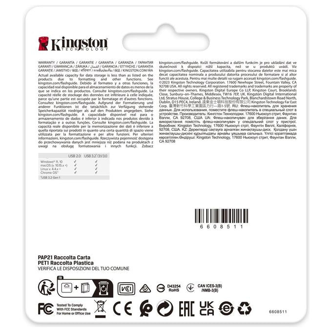 Kingston Technology DataTraveler 64Gb 220MB-s Drive USB 3.2 Gen 1 in Metallo SE9 G3
