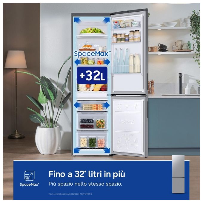 Samsung RB33B610ESA EcoFlex Frigorifero Combinato 344 L 185 cm Classe E 35 dB No Frost All Around Cooling colore Grafite