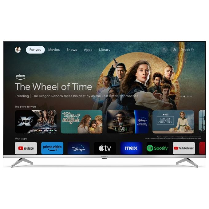 Sharp 55GP6260E TV QLED 55'' 4K Ultra HD Smart Google TV DVB-T2 C S2 Dolby Vision Dolby Atmos HDMI 2.1 colore Nero Argento