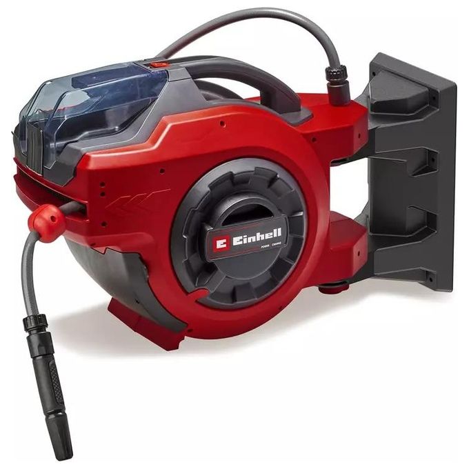 Einhell 4173770 Power X-Change Avvolgitubo Automatico a Batteria 30 m con Tubo e Supporto a Parete colore Nero Rosso