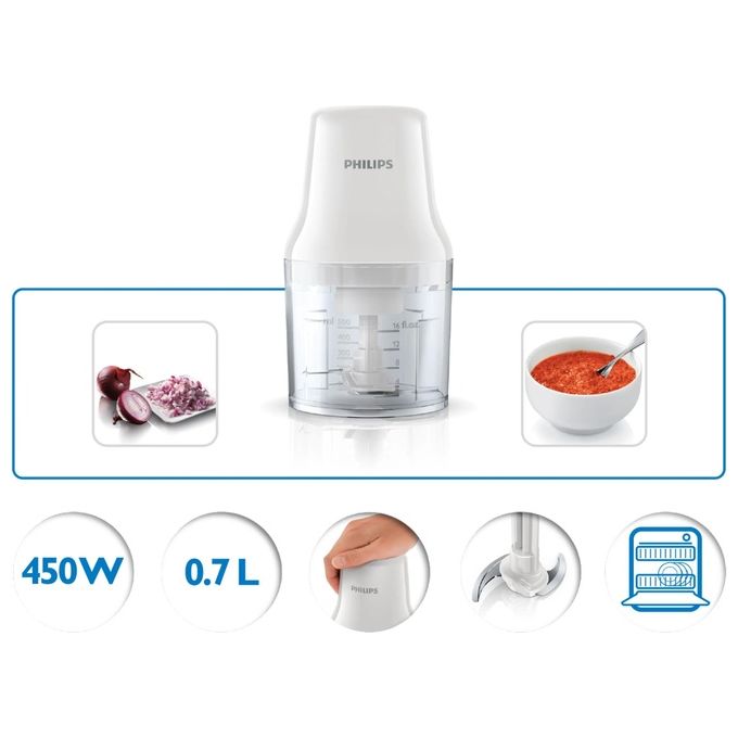 Philips HR1393-00 Daily Collection Tritatutto Easy Press 450 W 0,7Lt Trasparente-Bianco