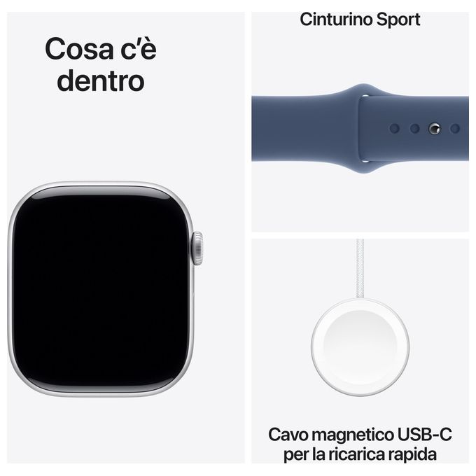 Apple MWWL3QL-A Apple Watch Series 10 GPS Smartwatch 46 mm con cassa in alluminio Argento e cinturino Sport Loop Denim colore Denim