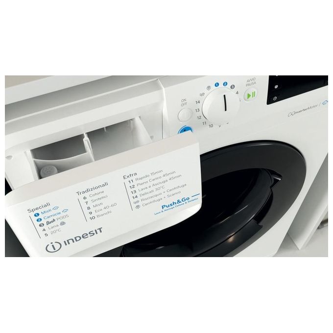 Indesit BDE 96436 WKV IT Lavasciuga Libera Installazione 9 Kg 6 Kg 1400 rpm Condensa Classe D PushandGo colore Bianco
