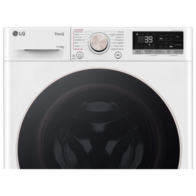LG D4R7011TSWG Serie R7 Lavasciuga 11-6 Kg 1400 rpm Classe D TurboWash 360 Vapore AI DD Allergy Care Wi-Fi (85x60x56.5 cm) colore Bianco