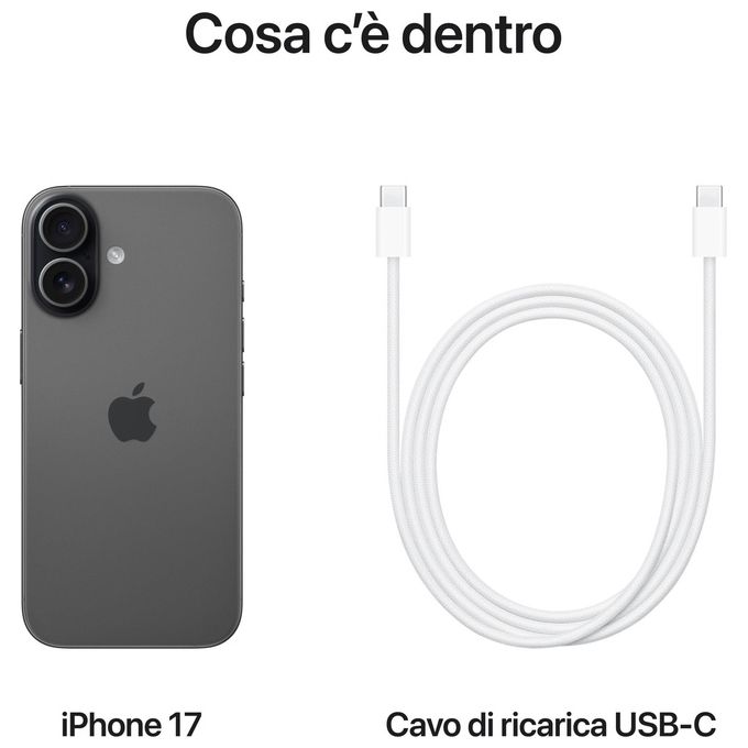 Apple MG6J4QL-A iPhone 17 Smartphone 256 GB Display 6.3'' OLED 120Hz Chip A19 Doppia Fotocamera 48 MP IP68 colore Nero
