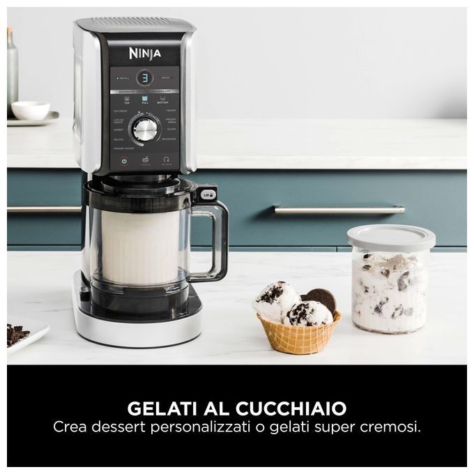 Ninja NC501EU CREAMi Deluxe Gelatiera 2,1 L 800 W 10 programmi 3 vaschette 709 ml timer digitale colore Nero Grigio