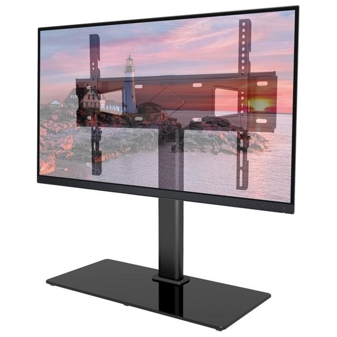 Techly ICA-LCD S07L Supporto Universale da Tavolo per TV 32'' a 65'' VESA 75x75 fino a 600x400 Altezza Regolabile Peso Massimo 45 Kg con Base in Vetro Temperato colore Nero