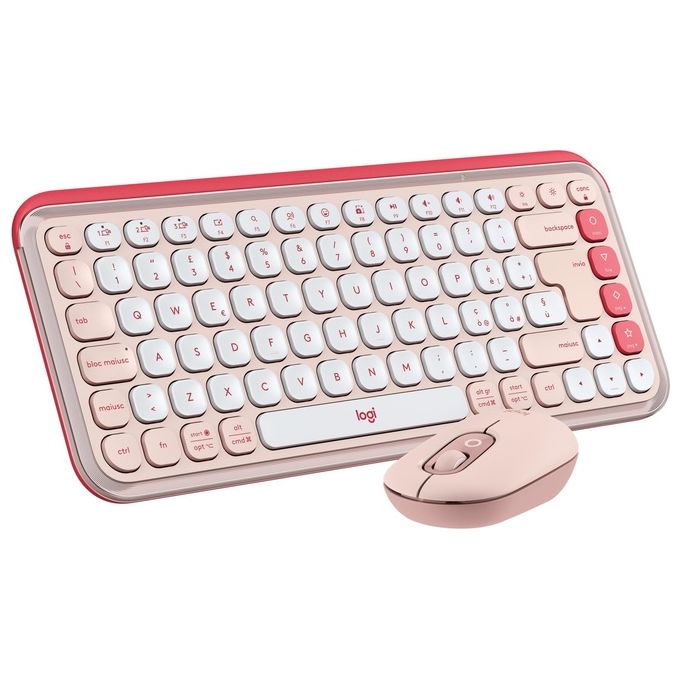 Logitech 920-013117 POP Icon Combo Tastiera e Mouse Wireless Bluetooth QWERTY Italiano Silenzioso con Tasti Programmabili e Tecnologia SilentTouch colore Rosa e Bianco