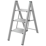 Colombo Sgabello Scala Leonardo 3 Gradini in Alluminio Anodizzato Ultrasottile e Ultrapiatto Silver Portata Max 150kg EN14183 Made in Italy