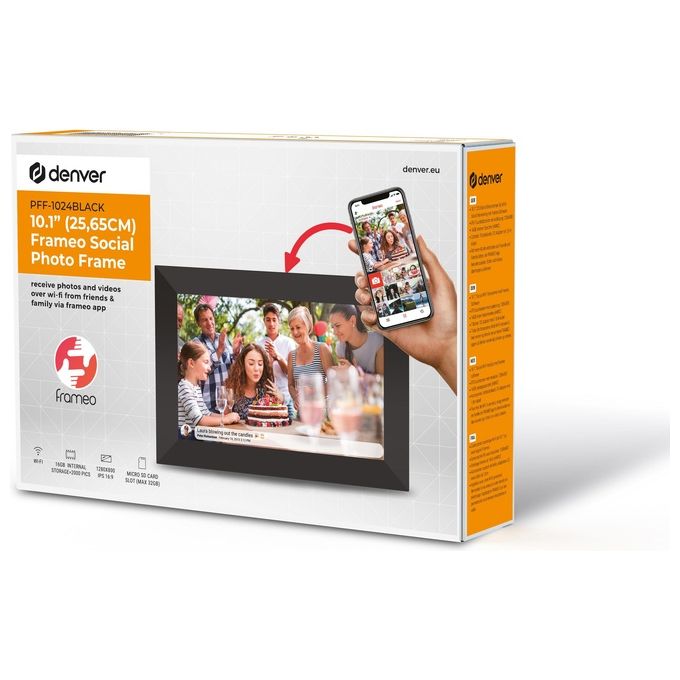 Denver PFF-1024BMK2 Frameo Cornice Digitale 10.1'' Touch Screen IPS Wi-Fi 16 GB colore Nero