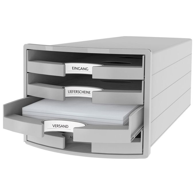 Han Cassettiera IMPULS con 4 Cassetti Aperti e con Etichette Grigio Chiaro
