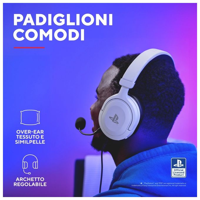 Trust Gaming GXT 498W Forta Cuffie Ecosostenibile PS5 e PS4 con Licenza Ufficiale PlayStation 5 Over-Ear Cavo da 1.2mt Microfono Staccabile Jack Audio 3.5mm Bianco