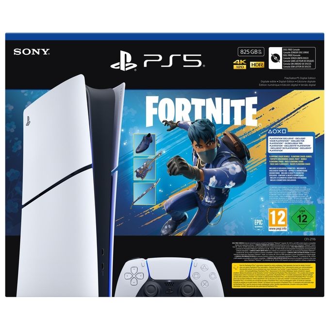Sony CFI-2116 PlayStation 5 Slim Digital Edition Console Bundle Fortnite Flowering Chaos 825GB colore Nero Bianco