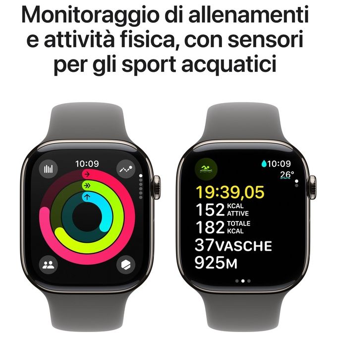 Apple MWYA3QL-A Apple Watch Series 10 Smartwatch GPS + Cellular Cassa 46 mm Titanio Naturale con Cinturino Sport Loop Grigio Pietra M-L colore Grigio pietra