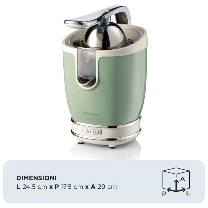 Ariete 413 Vintage Spremiagrumi Elettrico con Leva 2 Coni 85W Beccuccio Salvagoccia colore Verde