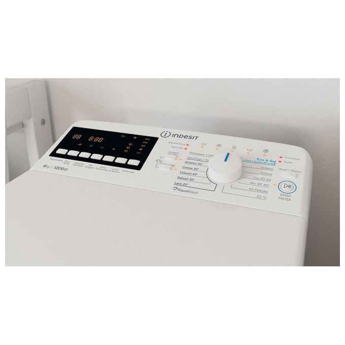 Indesit BTW S6261P IT Lavatrice Carica Alto 6 Kg 1200 rpm Classe A 14 Programmi Wi-Fi Display (90x40x60 cm) colore Bianco