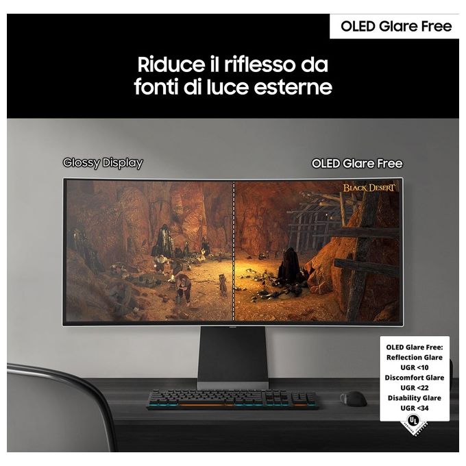 Samsung LS34DG850SUXEN Odyssey OLED G8 Monitor Gaming Curvo 34'' 3440x1440 WQHD 175Hz 0,03ms FreeSync Premium Pro WiFi colore Argento