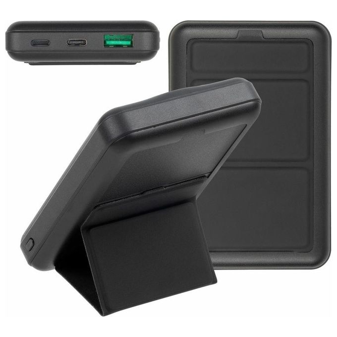Rivacase VA2604 Power Bank MagSafe 10000 mAh Wireless Qi 15W QC PD 20W con Supporto Pieghevole