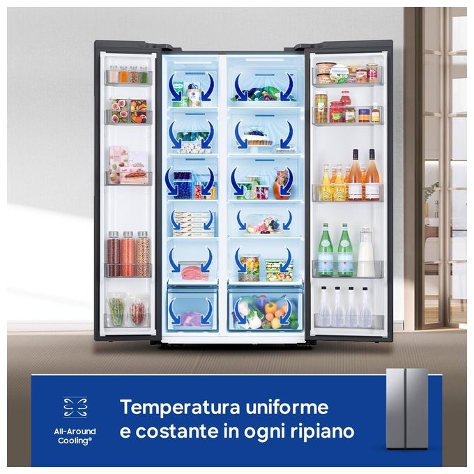 Samsung RS57DG400EM9EF Air Space AI Frigorifero Side by Side 583 L 178 cm Classe E 37 dB No Frost Wi-Fi SpaceMax (178x91.2x71.6 cm) colore Acciaio Inox